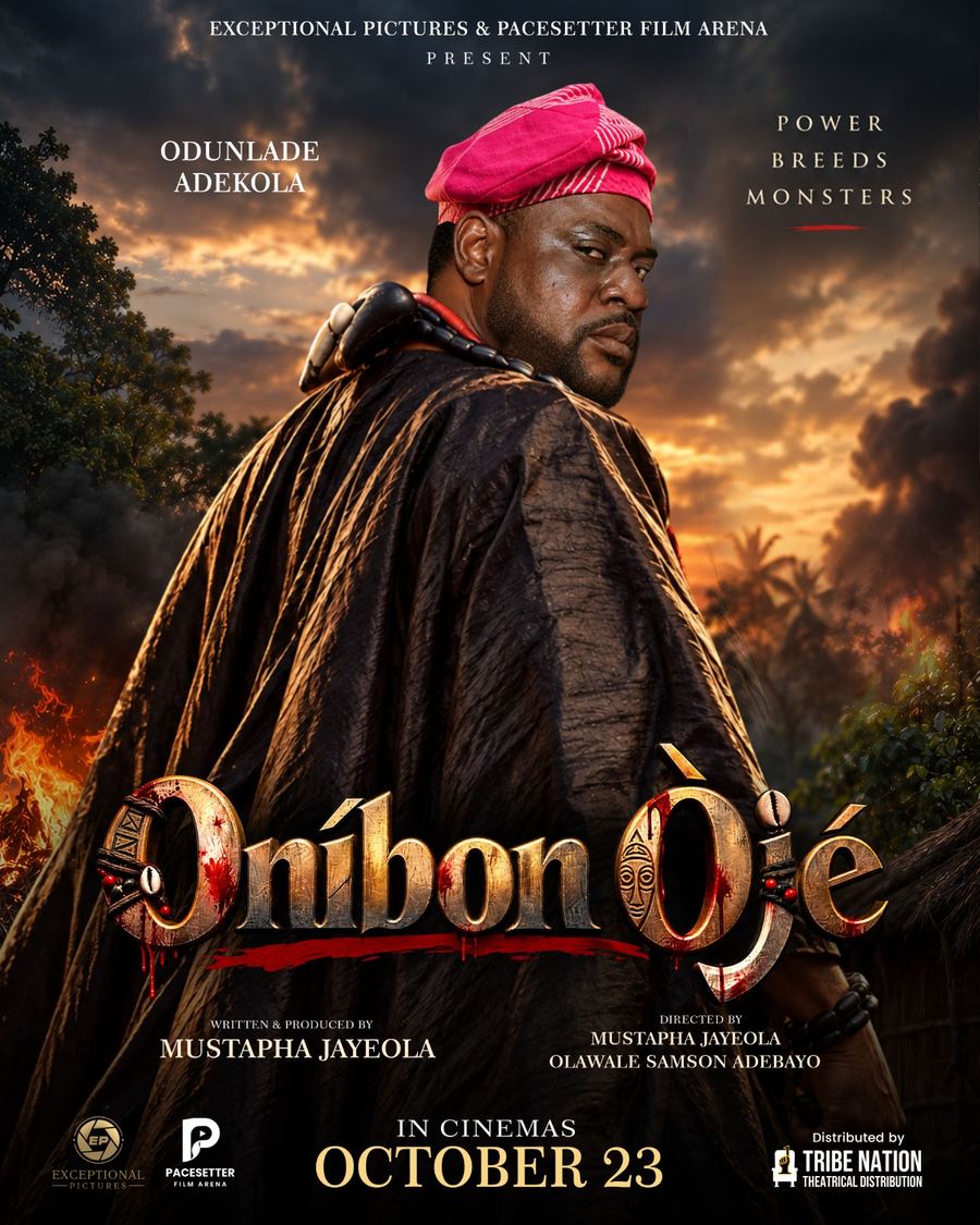 Oníbon Òjé film poster starring Odunlade Adekola, in cinemas October 23